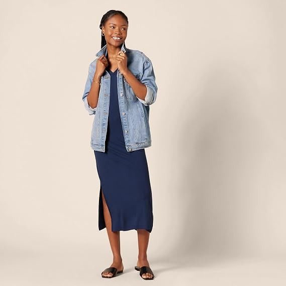 Navy Blue V-Neck Midi Dress image 5